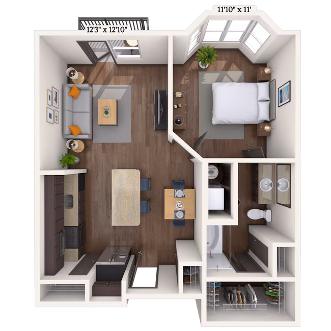 Traditional 1x1 693-728 SF 2222 floor plan